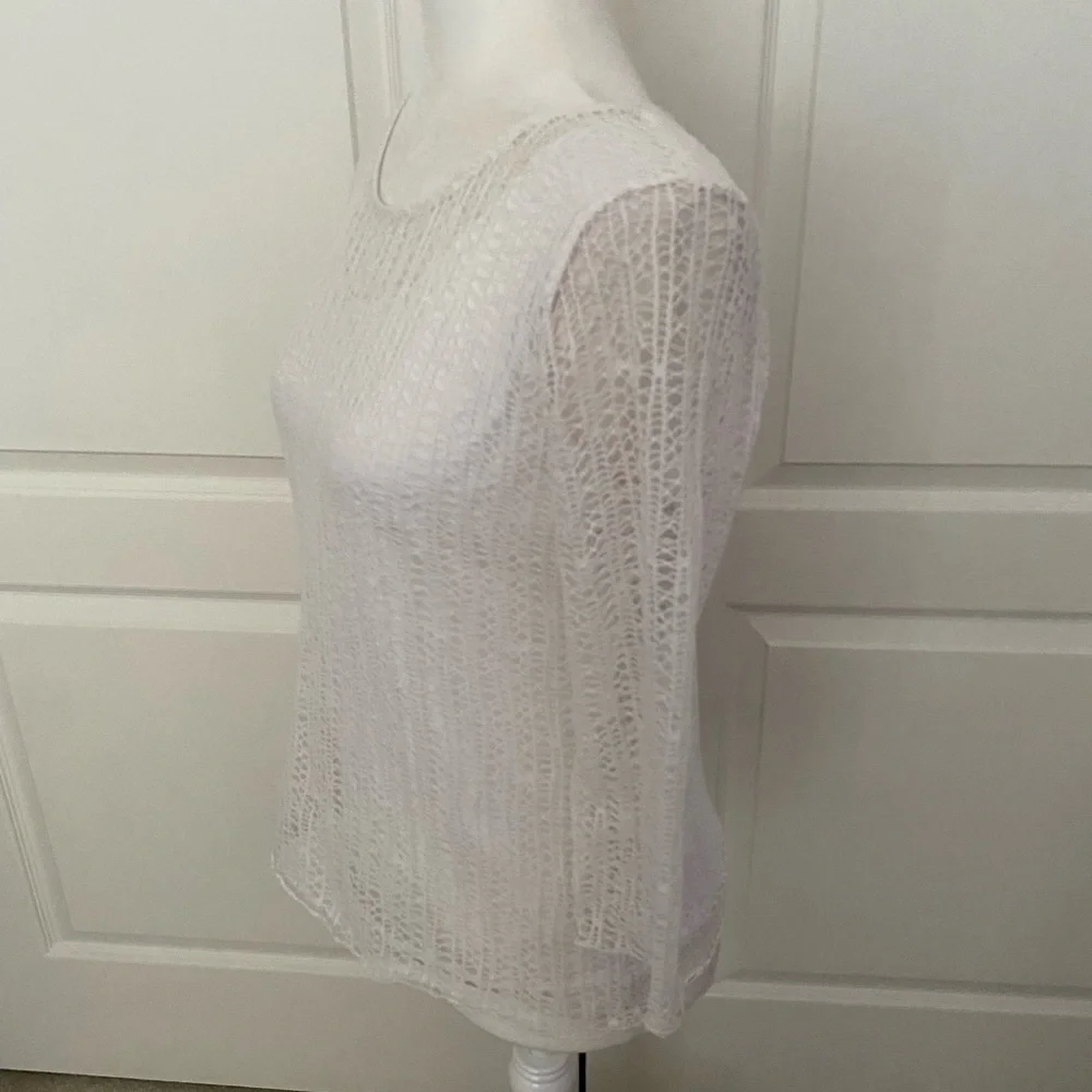 Peck & Peck Elegant White Crochet Lace Top w/ Camisole | 3/4 Sleeve | Size M